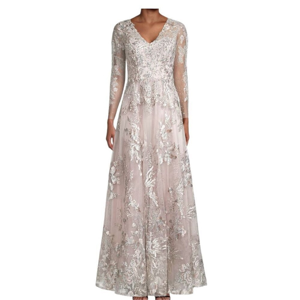 Mac Duggal Embroidered Lace Gown Vintage Lilac Size 14